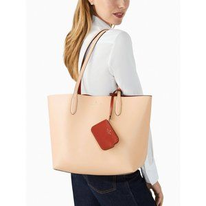 New Kate Spade Ava Reversible Tote with Pouch Double Faced Leather Crisp Peach